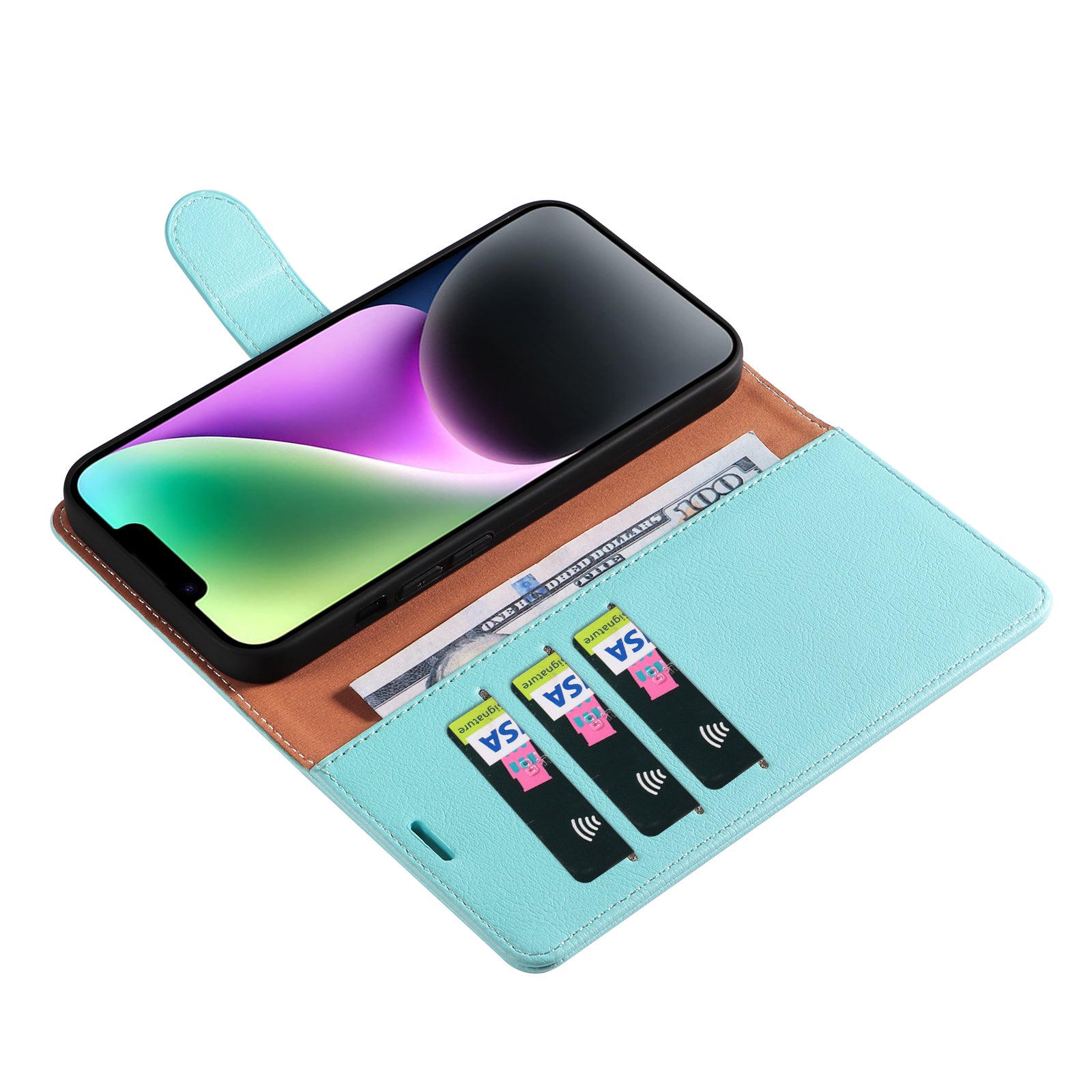 PU Leather Phone Case for iPhone 14 Plus Magnetic Closure Wallet RFID Blocking Stand Phone Cover PU Leather Phone Case for iPhone 14 Plus Magnetic Closure Wallet RFID Blocking Stand Phone Cover
